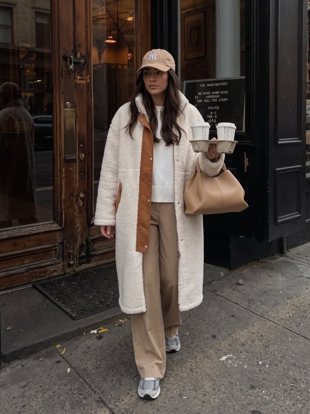 Women's Off White Fuzzy Zip Up Coat High Collar Pockets Casual Winter Jacket